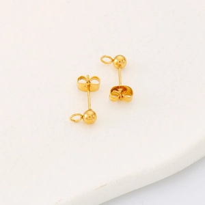 Minimalist gold stainless steel ball stud earrings with hanging loops and butterfly backs
