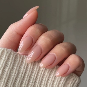 Nude Pink Gradient Almond Press On Nails ABS Glossy Simple Ins Style Removable False Nails For Women Daily Decor