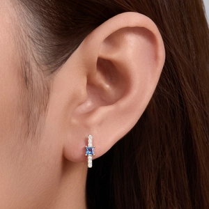 Geometric square blue zircon silver stud earrings for women in gold finish