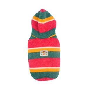 Striped fleece pet hoodie with cute embroidery for small dogs and cats in autumn winter