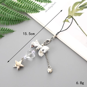 Detailed view of silver bow and heart pendant charm with measurements 15.5cm and 6.8g