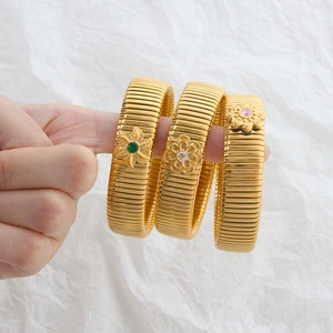 18K gold plated flower zircon bracelets with flexible snake bone chain design