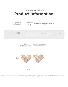 Detailed view showing dimensions and materials for these heart-shaped zircon earrings