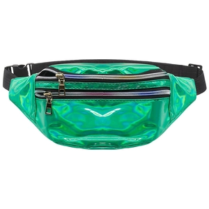 Waterproof holographic laser fanny pack for women in green reflective metallic finish
