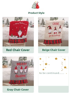 Christmas gnome chair covers in red, beige, and grey with plaid ruffled edge details