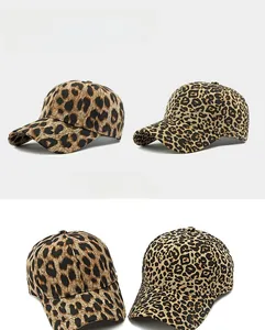 Detail view of leopard print baseball cap showcasing two pattern styles and curved brim