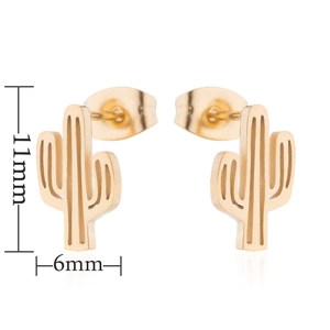 Golden minimalist cactus earrings in hollow stainless steel, height 11mm and width 6mm