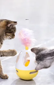 Interactive tumbling cat toy with colorful feathers and internal ball for feline play