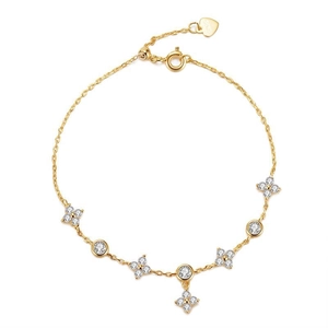 18K gold-plated 925 silver clover bracelet with white zircon stones for minimalist elegance