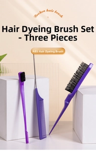 Purple ABS hair coloring kit including dye brush, pin tail comb, and edge control brush
