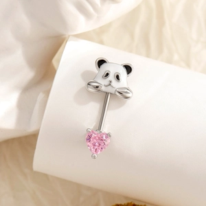 Piercing lingua a panda con zircone a cuore rosa e barra in titanio di grado medico