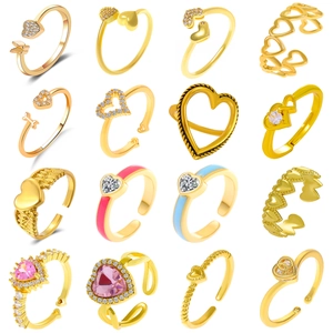 Anelli Aperti Regolabili A Forma Di Cuore Lega Con Zirconia Smalto Design Amore Stile Ins Vintage Gioielli Per Donna