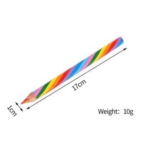 Rainbow wooden pencil with 4-in-1 multi-color core and spiral design, 17cm length