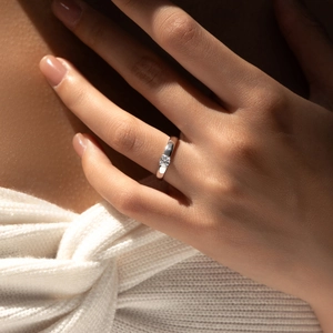 S925 sterling silver solitaire moissanite ring shown on a finger for an elegant look