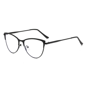 Classic black metal cat eye glasses frame for women with blue light blocking lenses