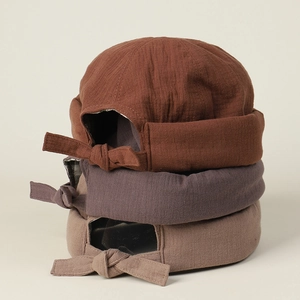 Retro Cotton Brimless Docker Cap Solid Color Adjustable Tie Back Japanese Style Unisex Skull Hat Foldable