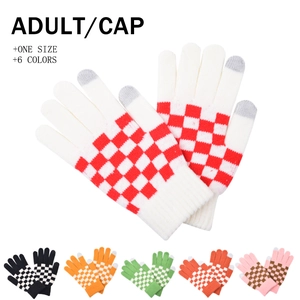 Checkerboard Knitted Touchscreen Gloves Winter Warm Outdoor Cycling Full Finger Cotton Gloves For Men Women Casual Warm Accessories