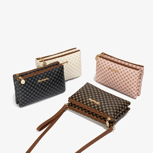 Women PU Leather Crossbody Bag Geometric Print Multi Layer Multiple Zipper Clutch Small Shoulder Purse Retro Elegant