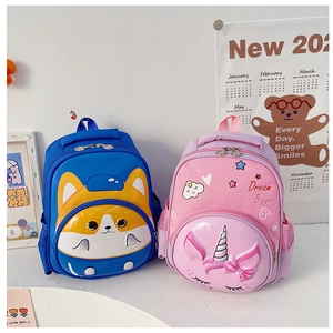 Close-up of pink unicorn backpack with Dream Bigger slogan and durable hardshell cover