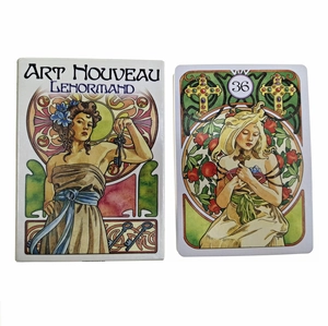 Art Nouveau Lenormand oracle cards featuring detailed illustration on box and single card