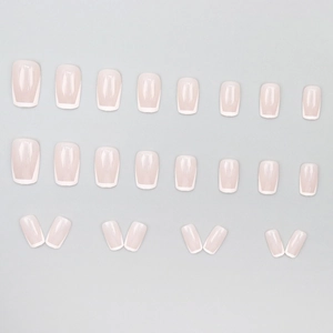 Faux ongles carrés brillants rose et blanc avec croissant en style French élégant