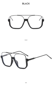 Front and side view of black double-bridge semi-rimless frames with metal temples
