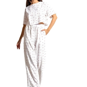Ensemble détente 2 pièces pour femmes avec haut à manches courtes et pantalon large