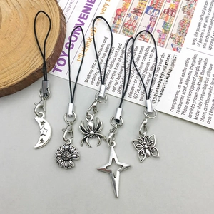 Antique silver moon spider pendants with black lanyard for DIY jewelry accessories