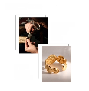 Detailed view of 18K gold plated spiral ring with vacuum plating and hand polishing