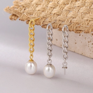 Minimalist S925 long chain drop earrings with white pearls in gold and silver finishes