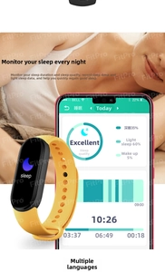 Detailed app interface showing deep and light sleep tracking with yellow smart band