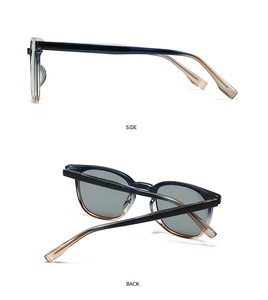 Detailed side and back view of round polarized sunglasses with gradient temples