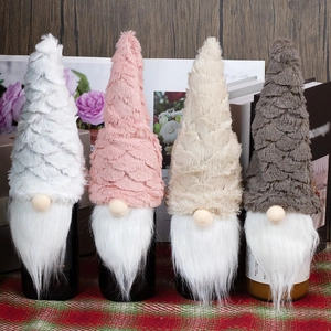 Christmas Gnome Wine Bottle Cover Knit Polyester Plush Long Bearded Faceless Forest Old Man Festive Table Decor Gift