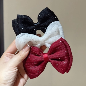 Mesh Bowknot Hair Clip With Silver Glitter Double Layer Barrette For Women Girls Sparkly Elegant