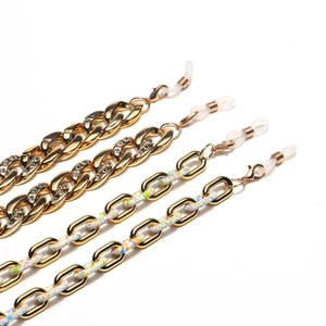 Minimalist gold eyeglass chains set featuring Cuban link and paperclip chain designs