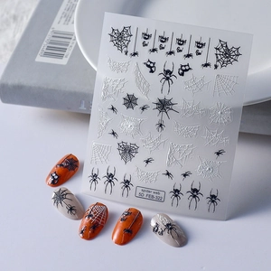 5D Relief Nail Stickers Spider Web Halloween Decorations Embossed Manicure Decals Adhesive Spider Pattern For Women