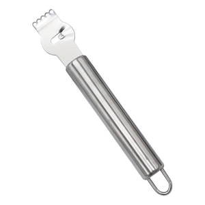 Stainless steel lemon zester and channel knife with round handle for peeling citrus fruits