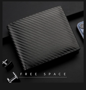 Close-up of premium carbon fiber texture and stitching on men's bifold wallet