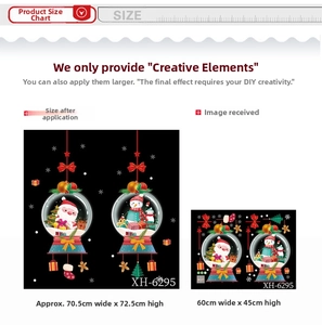 Size chart showing DIY layout and final dimensions of Santa Claus Christmas wall sticker