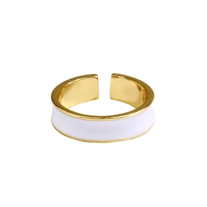 Elegant gold open ring with white enamel inlay, minimalist Korean style jewelry for women