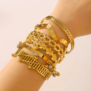 Cuff Bracelet Bangle Stainless Steel Waterproof Hypoallergenic Vintage Geometric Heart Flower Jewelry For Women