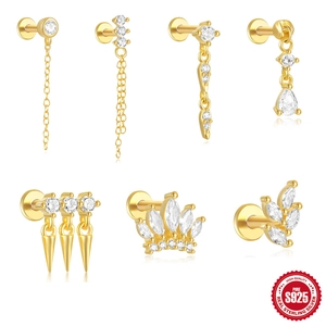 Clou D'oreille En Argent Sterling 925 Piercing Helix Labret Bijoux Avec Couronne En Zircon Goutte Pendante Femmes