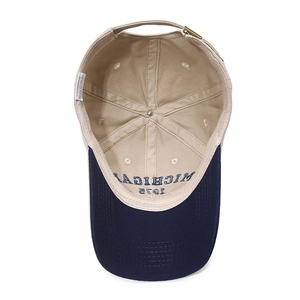Contrast panel cotton baseball cap with Michigan embroidery and metal buckle strap