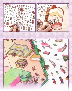 Detail view of 2.5D cartoon DIY stickers with PET scene cards and white ink process