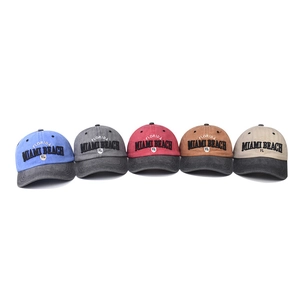 Cappellini da baseball vintage lavati con ricamo Miami Beach in cinque colori alla moda