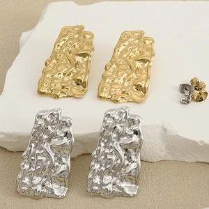 Irregular Lava Texture Stud Earrings Stainless Steel Hammered 18K Gold Plated Fashion Jewelry For Women