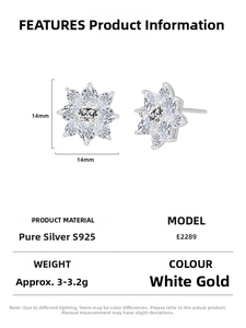 Macro detail of S925 sterling silver snowflake earrings with sparkling zircon stones