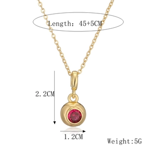 Detail view of gold heart necklace with red zircon and size 45+5cm 2.2x1.2cm 5g specs