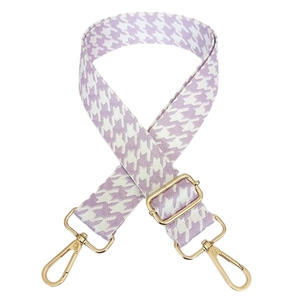 Bandoulière réglable à motif pied-de-poule violet et blanc avec crochets dorés
