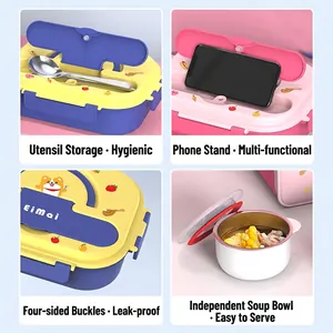 Insulated 316 stainless steel bento box with separate compartments and soup bowl
